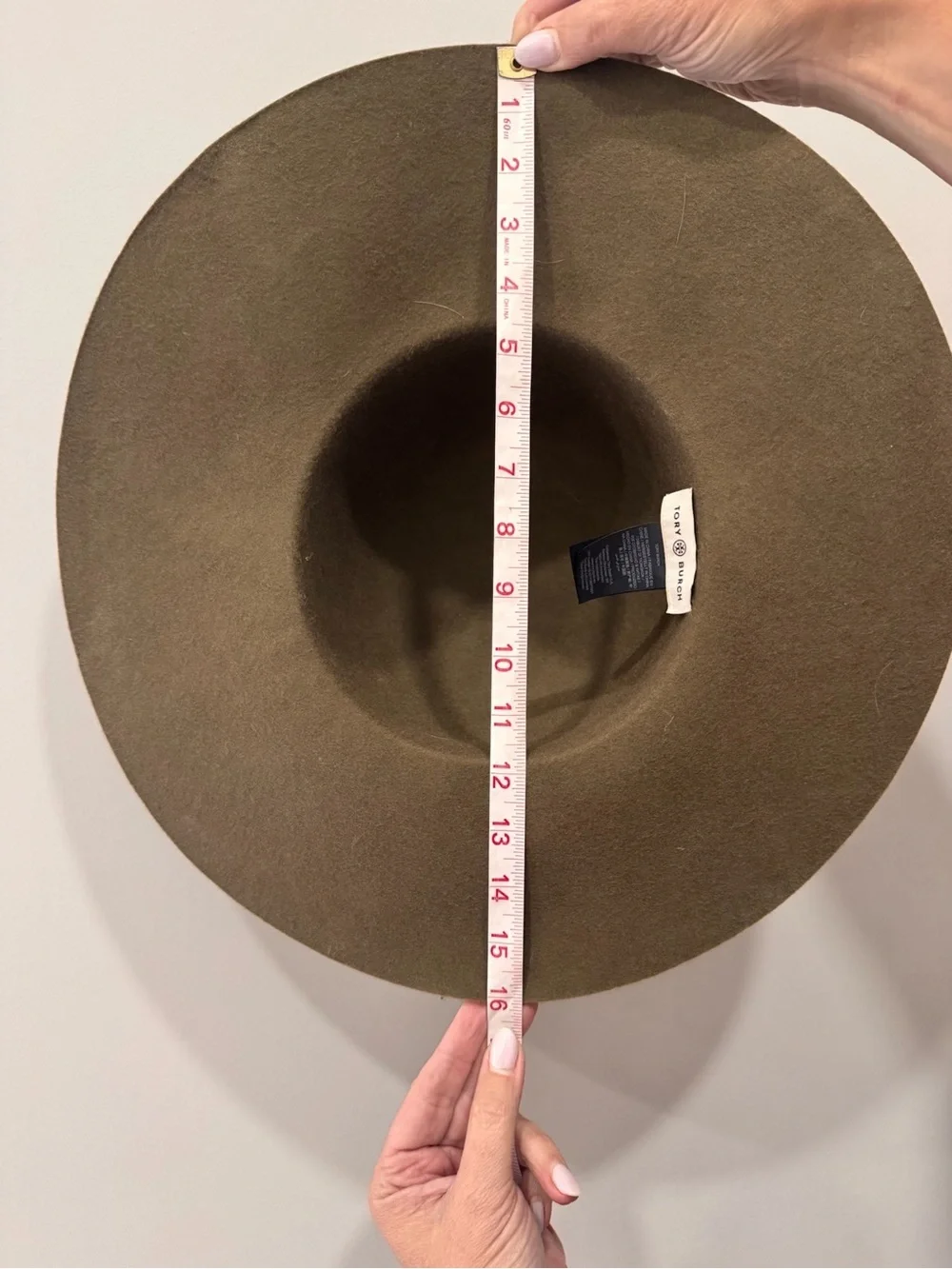 Tory Burch Wool Wide Brim Floppy Hat Taupe Brown Double T Logo One Size